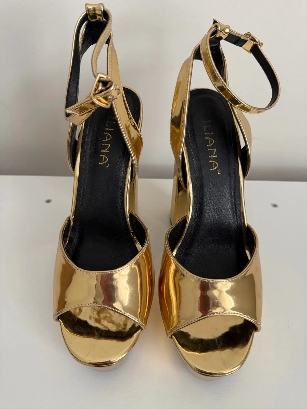 Gold Platform Disco Ankle-Strap High Heel Sandal